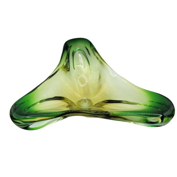 Murano Other - Mid Century Atomic Triangular Green Sommerso Art Glass Centerpiece Bowl